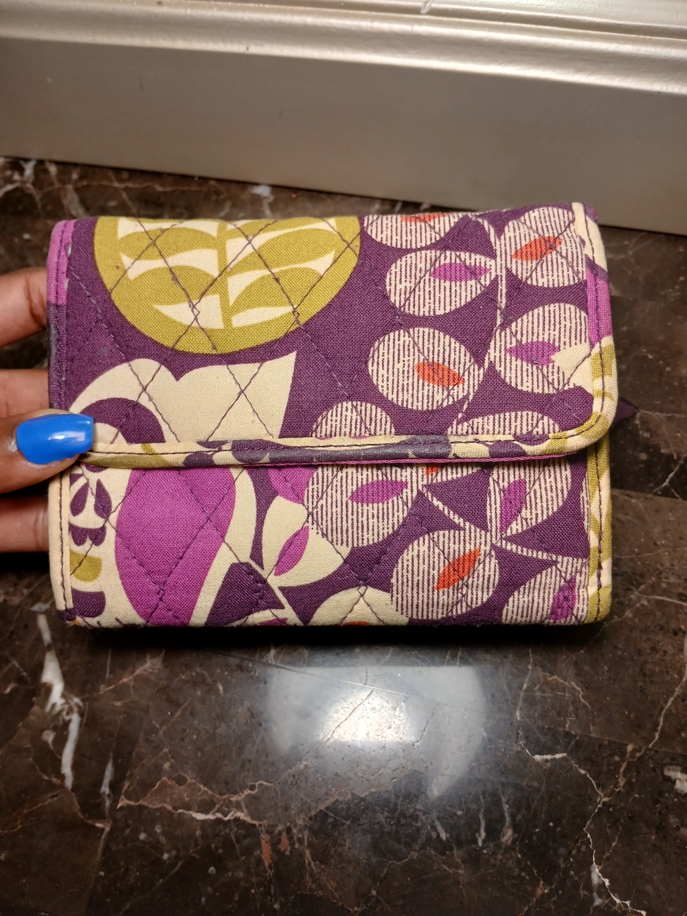 Vera Bradley Quilted Floral Trifold Wallet - Purple, Green, Cream